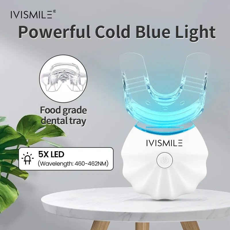 Set pentru albirea dintilor, IVISMILE, Aparat cu 5 LED-uri, Gel de albire fara peroxid de hidrogen (3 seringi x 3ml), Gutiera - imagine 5
