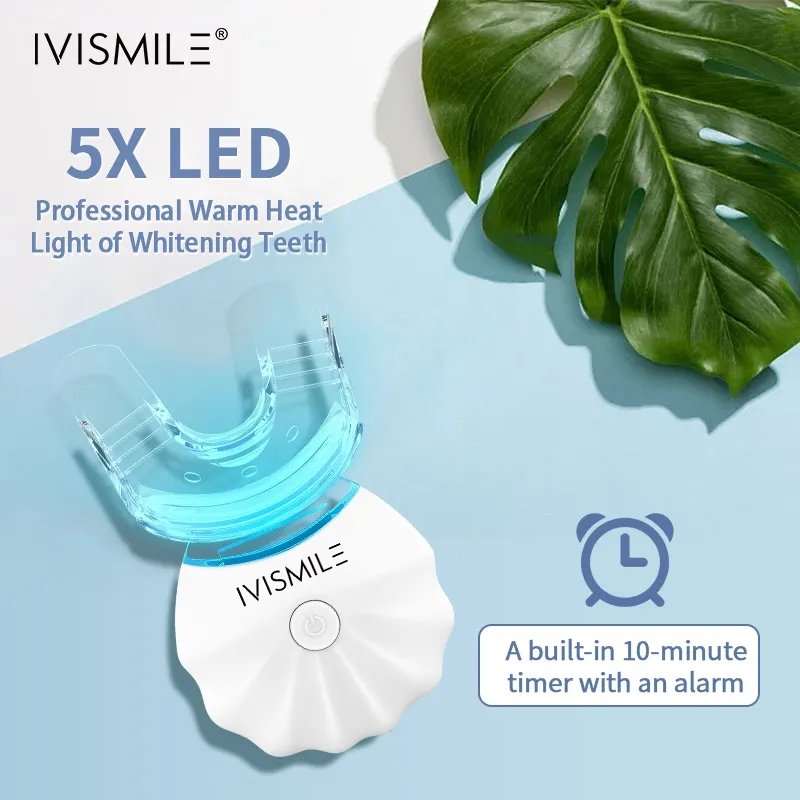 Set pentru albirea dintilor, IVISMILE, Aparat cu 5 LED-uri, Gel de albire fara peroxid de hidrogen (3 seringi x 3ml), Gutiera - imagine 3