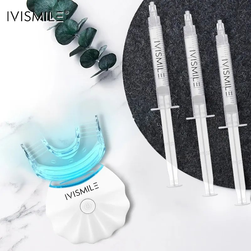 Set pentru albirea dintilor, IVISMILE, Aparat cu 5 LED-uri, Gel de albire fara peroxid de hidrogen (3 seringi x 3ml), Gutiera - imagine 4