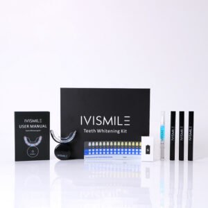 Set pentru albirea dintilor, IVISMILE VIP, aparat profesional cu LED, creioane cu gel pentru albire, gutiera, Negru