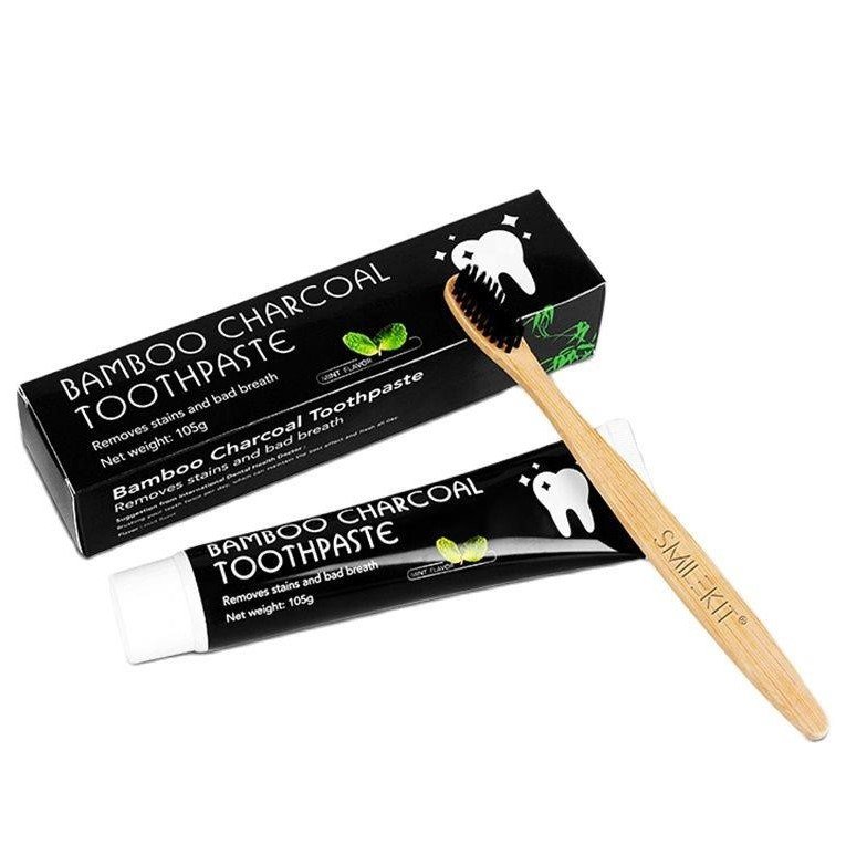 Set albire si ingrijire dentara, natural 100%, pasta si periuta cu carbune de bambus activat