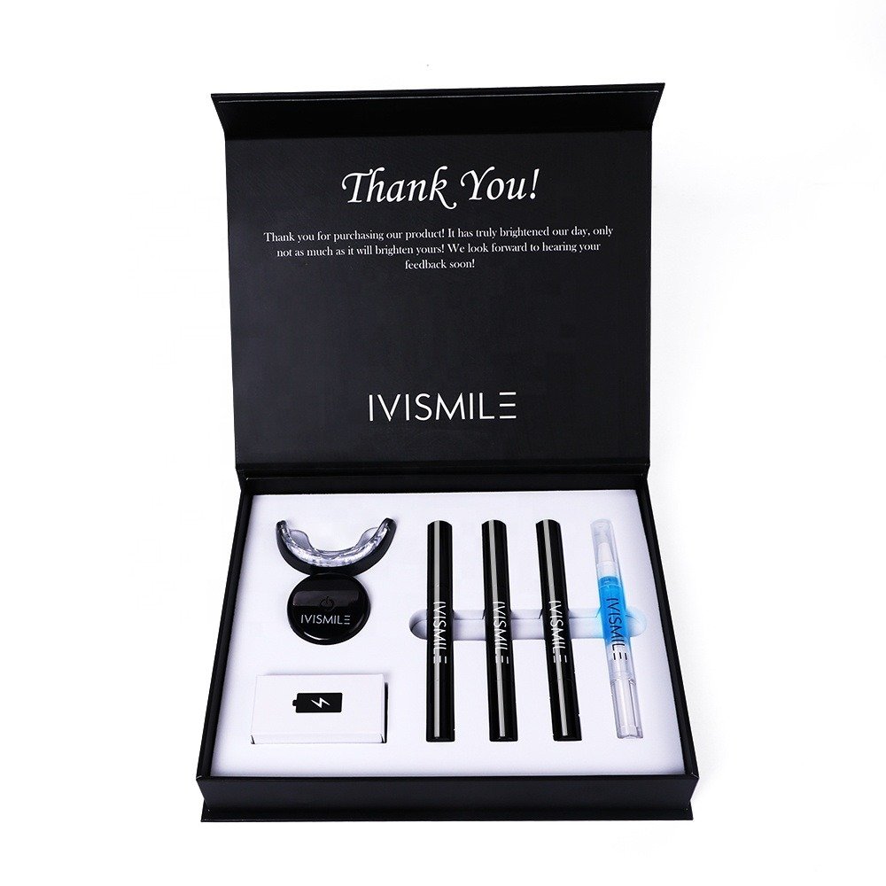 Set pentru albirea dintilor, IVISMILE VIP, aparat profesional cu LED, creioane cu gel pentru albire, gutiera, Negru - imagine 3