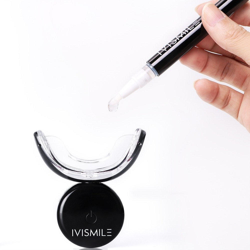 Set pentru albirea dintilor, IVISMILE VIP, aparat profesional cu LED, creioane cu gel pentru albire, gutiera, Negru - imagine 6