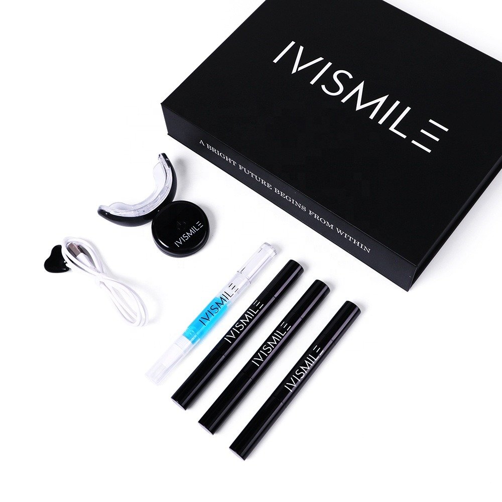 Set pentru albirea dintilor, IVISMILE VIP, aparat profesional cu LED, creioane cu gel pentru albire, gutiera, Negru - imagine 2