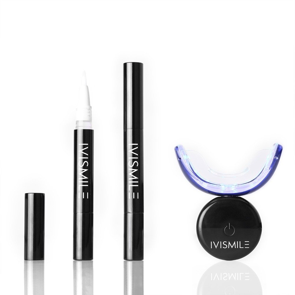 Set pentru albirea dintilor, IVISMILE VIP, aparat profesional cu LED, creioane cu gel pentru albire, gutiera, Negru - imagine 8