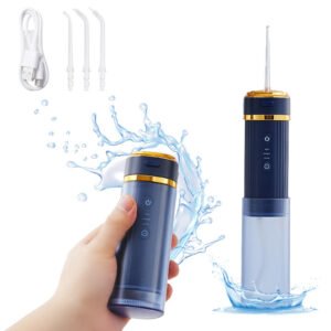 Irigator Bucal tip Dus Bucal Portabil, IVISMILE® Oral Care, 1600 pulsatii/min, 3 Programe, Personalizare Pulsatii, Rezervor pliabil 250ml, 3 Duze profesionale, Protectie supraincalzire, Pompa silentioasa, Baterie 2500mA, Materiale non-toxice, Albastru