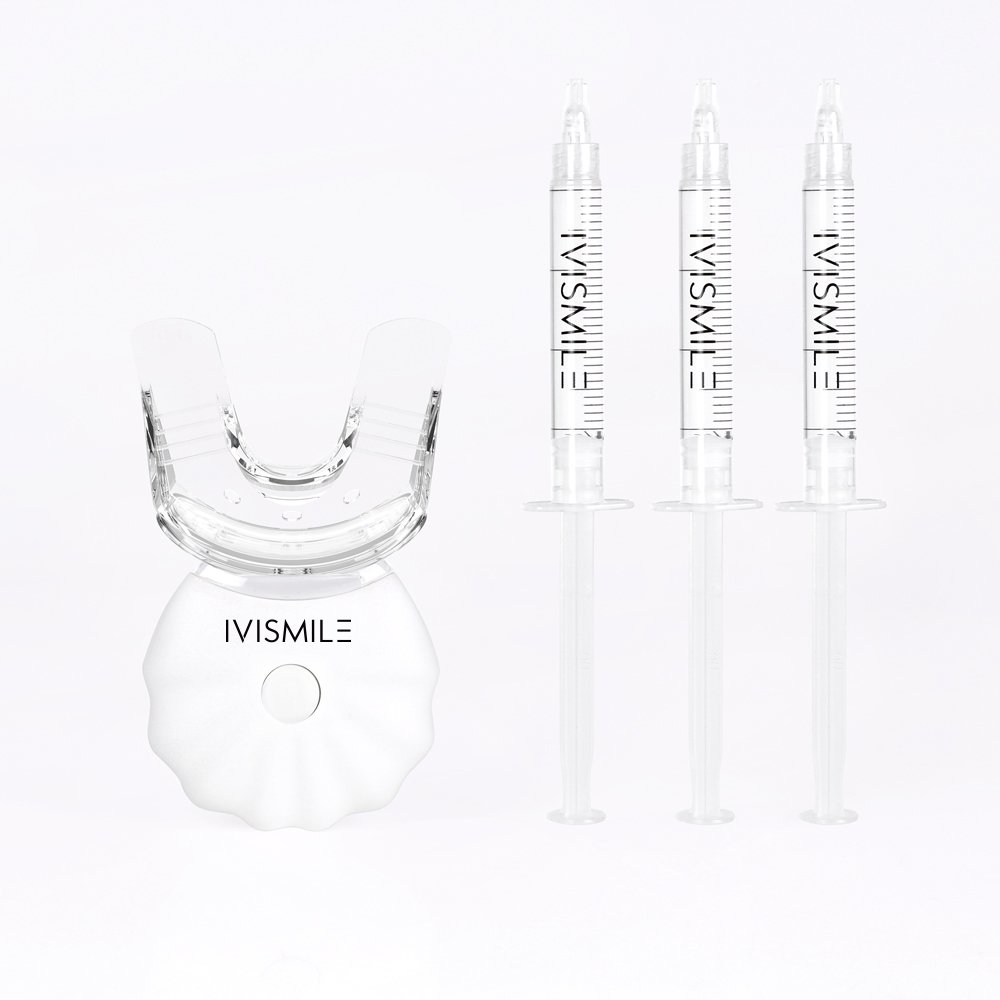 Set pentru albirea dintilor, IVISMILE, Aparat cu 5 LED-uri, Gel de albire fara peroxid de hidrogen (3 seringi x 3ml), Gutiera - imagine 2